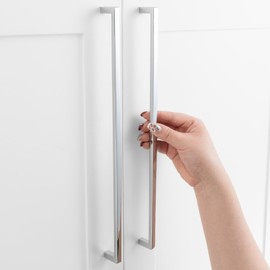 ASKANO Pack of 5, 12-5/8 Inch Hole Centers, Polished Chrome Square Bar Kitchen Cabinet Pull Handle ZP2401 | Solid Hardware for Drawer, Dresser, Bathroom, Vanity, Furniture Door, Cupboard, 12.6"