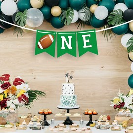 One Birthday Football theme High Chair Banner Decoration American Backdrop for Boys Party Rugby Sports Soccer Photography Background Photo Booth Prop Banner, 6.5 * 4.5 INCHES Flag