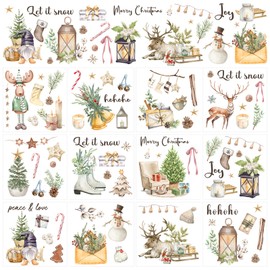 Shejdgart Vintage Rub on Transfers for Crafts - 12 Sheets Christmas Rub on Transfer Stickers for Furniture Reindeer Gnome Snowman Rustic Winter Rub on Transfers for Wood DIY Home Decor 5.9x5.9 Inch