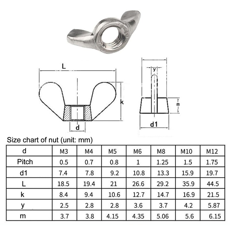 M6 Wing Nuts, 304 Stainless Steel Butterfly Wing Nut, Heavy