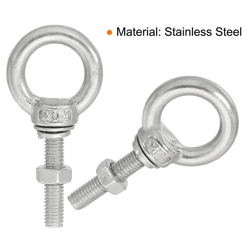 sourcing map M6 1/4"x0.98" Stainless Steel Eye Bolts Threaded Screw