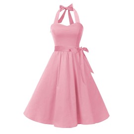 Topdress Women's Vintage Polka Audrey Dress 1950s Halter Retro Cocktail Dress Blush Pink M