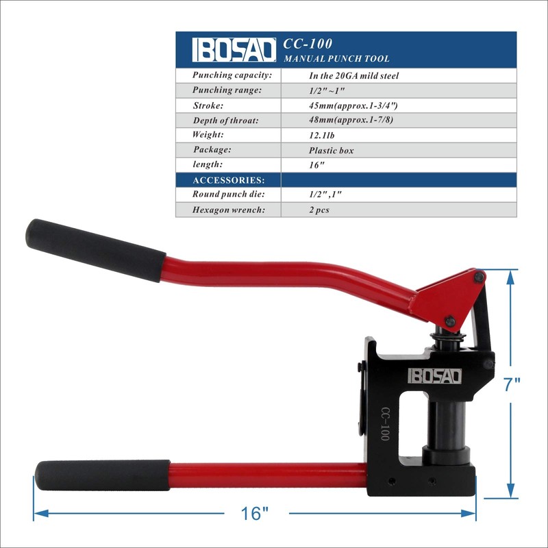 IBOSAD Manual Lever Sheet Metal Stud Punch 20GA with 1/2"