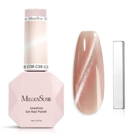 MelodySusie Jeweliver Cat Eye Gel Nail Polish, 0.5 Fl Oz Brown Glitter Holographic Magnetic Nail Polish with Magnet, UV Gel for Nail Art Manicure - Color: Nude Pink C38