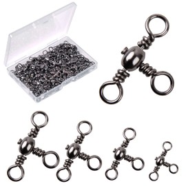 Three Way Cross-line Fishing Swivels T-shape Swivel Connector Barrel Swivels Triple Solid Ball Bearing Fast Rolling Swivels Tackle Accessories(8#-80pcs-44lb)