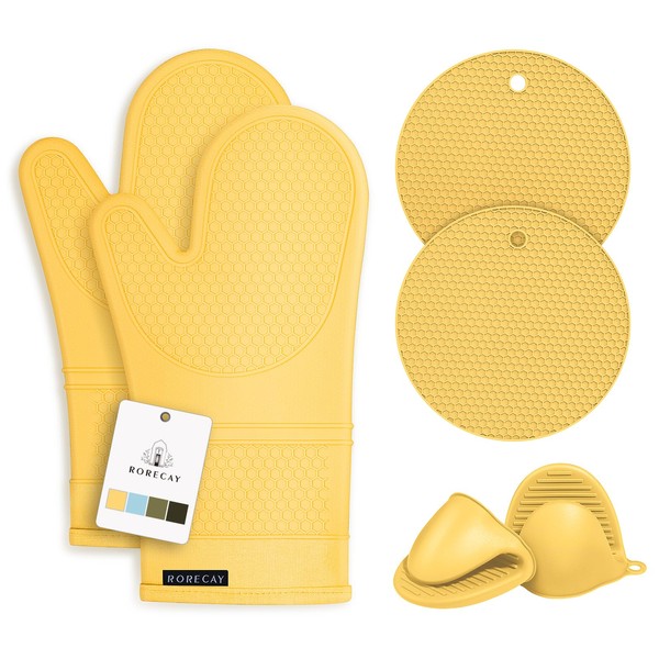 Rorecay Silicone Oven Mitts and Pot Holders Sets: Heat Resistant