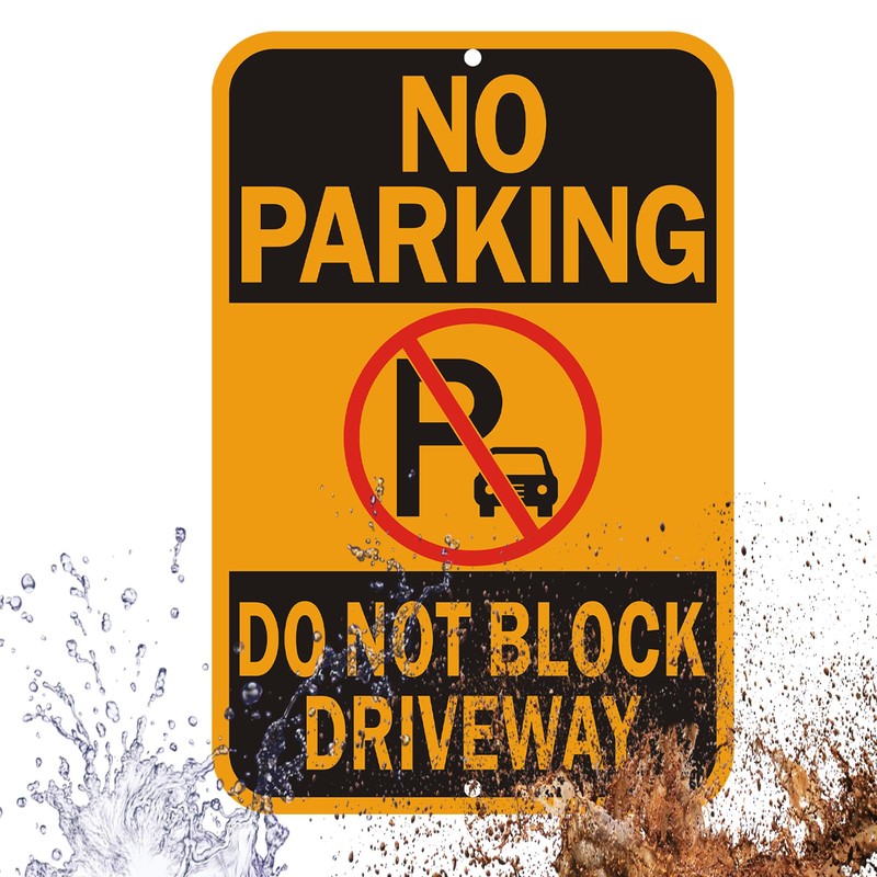 No Parking Sign, Do Not Block Driveway Sign. Yellow and
