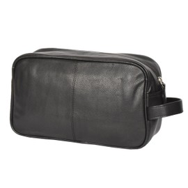 Genuine Leather Laundry Bag Shaving Kit Toiletries Cosmetic Travel Bag Weekend Bag HLG981 Black, black, Toiletry bag