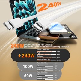 LOFPYE Paquete de 3 cables USB C a USB C de 240 W [3.3 pies+6.6 pies + 10 pies], cable de carga rápida tipo C para iPhone Air 17 16 15, para Galaxy S2