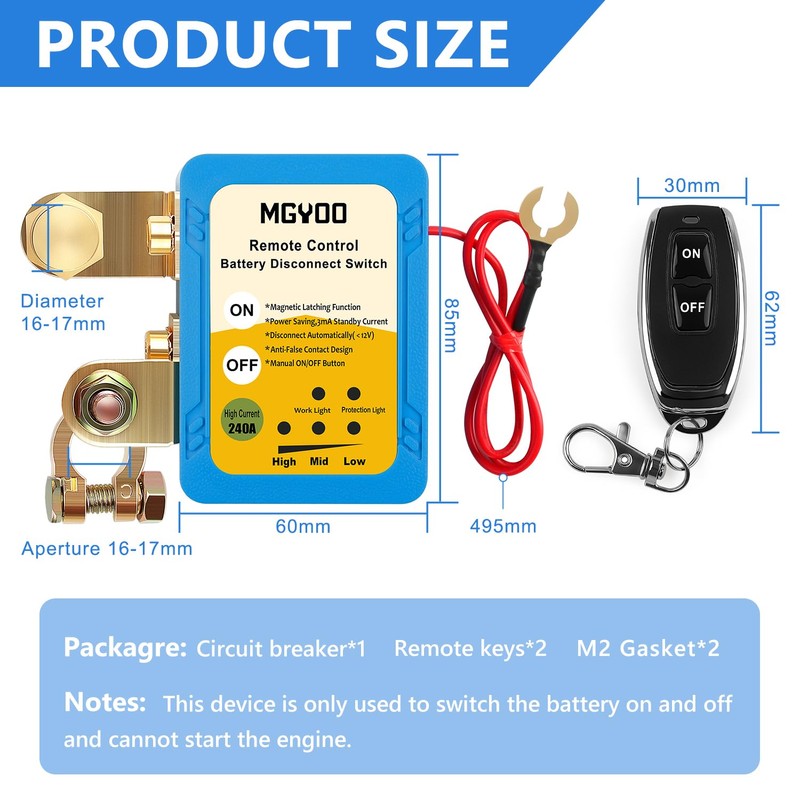 MGYOO Kill Switch for Car 12V 240A Remote Battery Disconnect