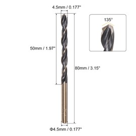 sourcing map 6pcs Jobber Drill Bits 4.5mm (0.177") Black Nitride & Gold Titanium Coated M2 High Speed Steel (HSS) Twist Drill Bits for Stainless Steel Aluminum Alloy Metal