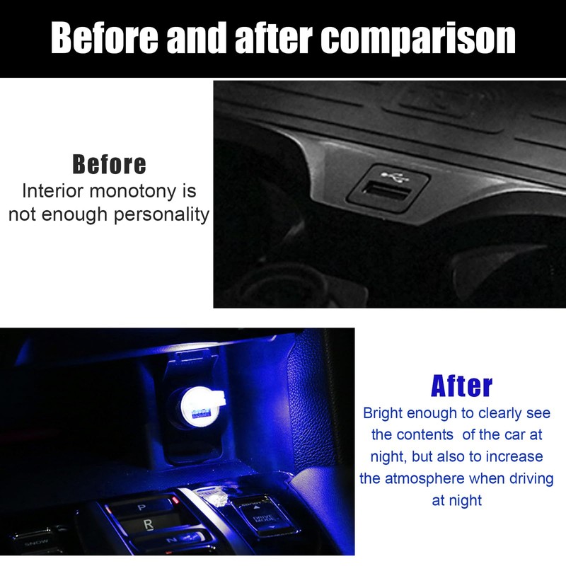 Sylvil 2 PCS USB LED Car Interior Atmosphere Lamp, Portable