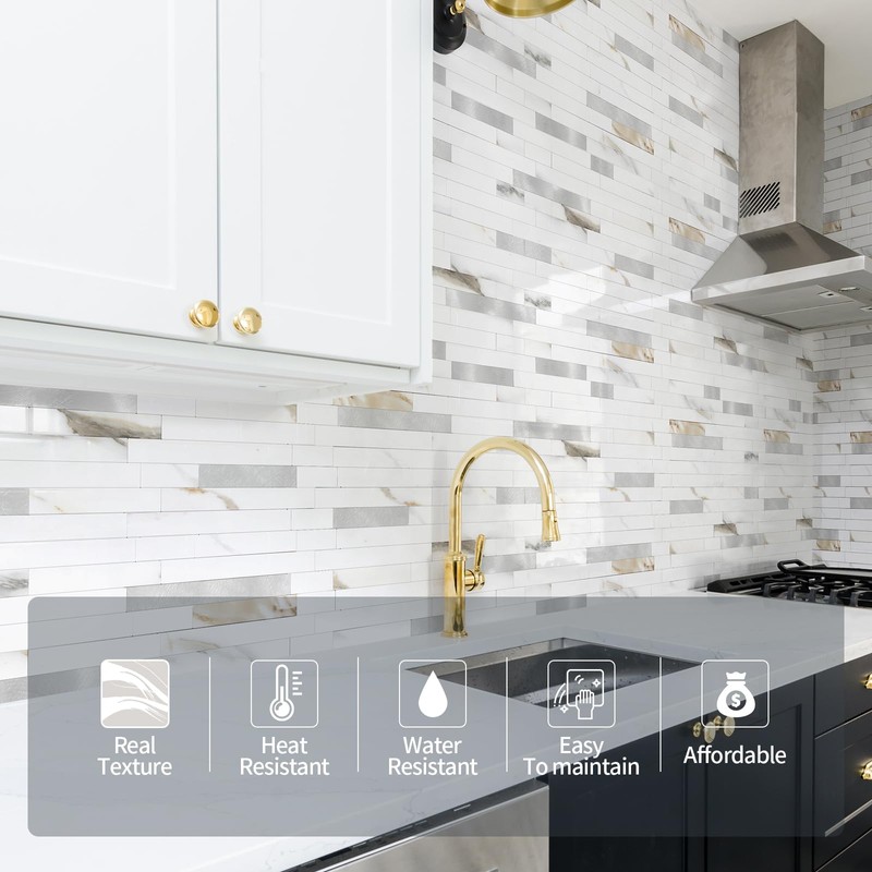 Yipscazo 1 Sheet Peel and Stick Stone Metal Tile Backsplash,