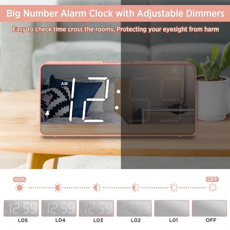 Peakeep Digital Clock, Alarm Clock Battery Backup Powered for Bedrooms