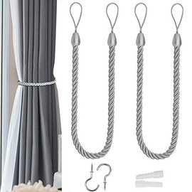 2PC Tiebacks Outdoor Curtain Ropes,32.5 cm / 12.8 in Drapery Holdbacks Artistic Room DÃ©cor Handmade Natural Knitting Cotton Rope Drape Tie Backs (Dark Gray)