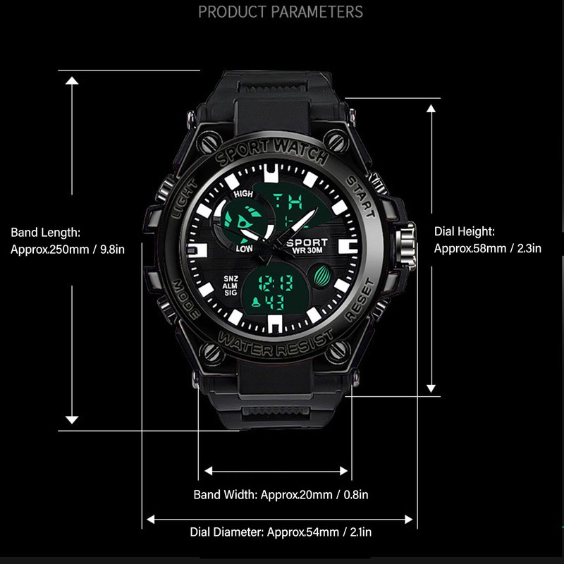 LED Sports Watch Electric Luminous Shook Proof Multi Function Quartz