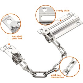 Stainless Steel Door Chain - 1 pack Chain Lock for Door,Security Door Lock Safety Chain,Safety Chain Lock for Front Door,for Home Apartment Hotel Bedroom, Silver(with 6 Screws)