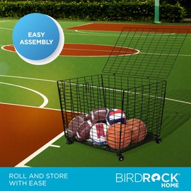 BIRDROCK HOME Sports Ball Basket Organizer with Wheels & Heavy Duty Casters - Ideal for Basketball, Football, Soccer, Baseball - Lockable Ball Storage Locker with Lid for Gym, Garage or Outdoor Use