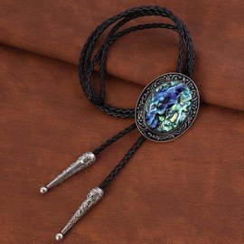 HUABOLA CALYN Vintage Bolo Ties for Men, Native American Abalone Shell Western Cowboy Ties, Leather Necktie Cowboy Cowgirl Leather Necktie Costume Accessories for Men Women