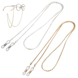 Eyeglass Chain 2 PCS Fashion Sunglasses Chain, Gold Silver String for Glasses Round Neck for Women Men, Anti-lost String for Glasses Retainer Sunglasses Strap Holder Lanyard Mask Chain Necklace