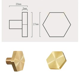4Pcs Solid Brass Hexagon Cabinet Knobs, Single Hole Small Knobs Handle, Home Decorating Kitchen Furniture Hardware Handles Pulls for Cupboard, Desk, Dresser Drawer, Gold, with Screws(20 x 27mm)