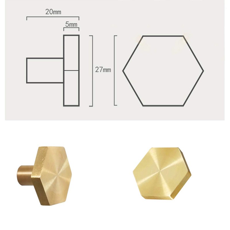 4Pcs Solid Brass Hexagon Cabinet Knobs, Single Hole Small Knobs