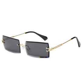 OSAGAMA Fashion Sunglasses Small Rectangular Rimless Glasses for Men and Women, black
