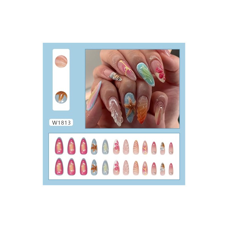 24 uñas postizas de almendra para uñas postizas de acrílico