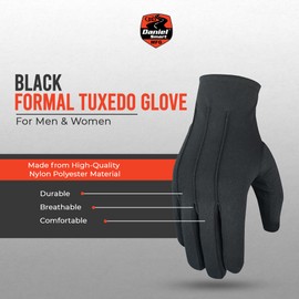 Daniel Smart Black Police Formal Tuxedo Gloves - Soft Nylon Polyester Honor Guard Parade Gloves for Men & Women