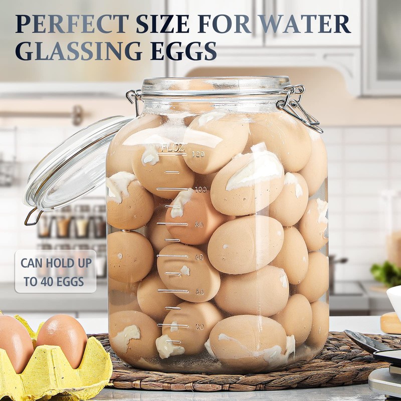 Folinstall 1 Gallon Square Super Wide-Mouth Glass Jars with Airtight