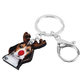 BONSNY Acrylic Christmas Dog Keyrings For Women Girl Pet Keychain Key Bag Phone Charm Jewellery Gift (Brown)