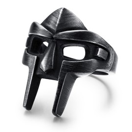 DOOM Mask Ring for Men Gladiator Style Black Titanium Stainless Steel Ring, Metal, No Gemstone