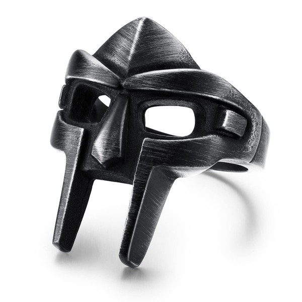 DOOM Mask Ring for Men Gladiator Style Black Titanium Stainless