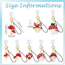 HUAAPLEGO 8Pcs Dust Plug Charm with Alloy Enamel Mushroom Pendant Type-C USB Port Anti Dust Plugs Cute Phone Charms for Most Type-C Cell Phones