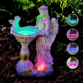 Solar Garden Statue Outdoor Decor, Angel Garden Figurine with Color Changing Light Waterproof Outdoor Statue Resin Sculpture Lawn Ornament for Patio Lawn Yard Christmas Birthday Housewarming Gift
