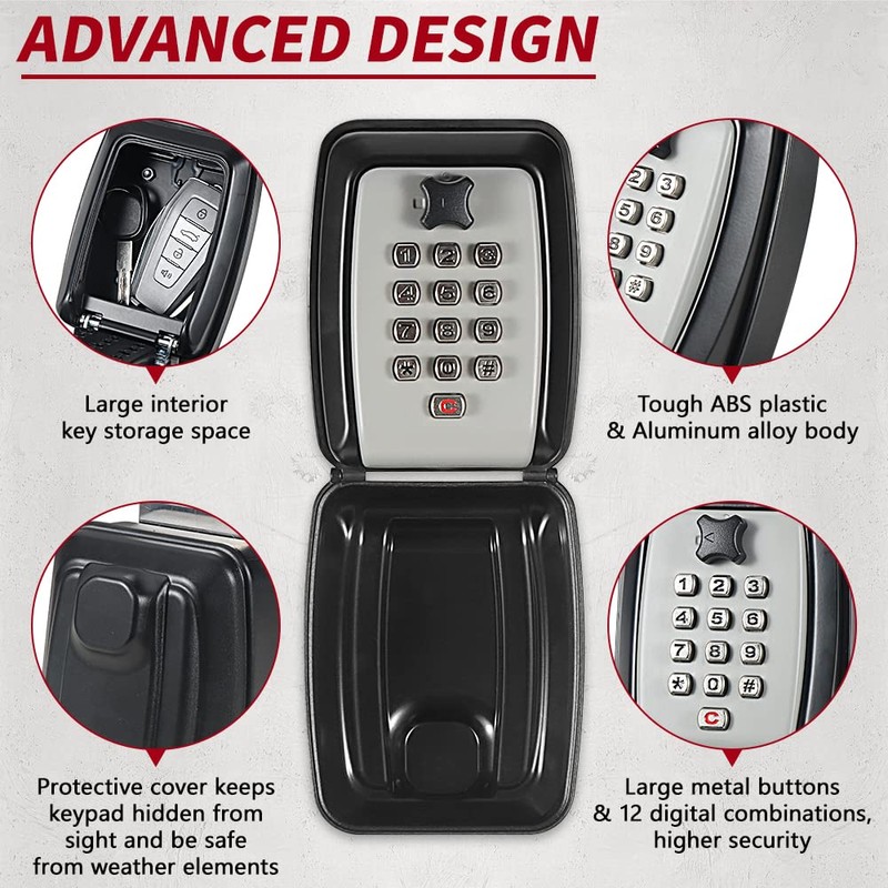 Lifronkit Car Window Punch Button Lock Box, Black Portable Car
