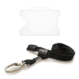 ALG ID Cards | Clear Single Sided Card Badge Holder with Coloured Lanyard Neck Holder (Black)