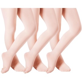 DIPUG Ballet Tights for Girls Dance Tights Toddler Thick Soft Footed Kids Pink Stockings Size 8 9 10 11 12, 3 Pack