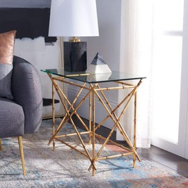 Safavieh Home Collection Mark Clear Glass and Gold Accent Table
