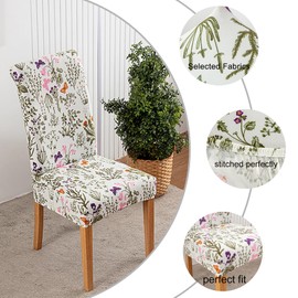 HZDHCLH Chair Covers Slipcovers 4/6 PCs Stretch Removable Washable Short Dining Chair Protector Cover Seat for Hotel,Dining Room,Ceremony (Flowers and Grass,4 PCS)