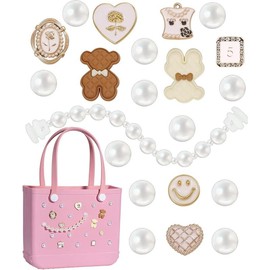 Rubber Beach Bag Accessories Charms,Rubber Beach Totes Accessories Inserts,Lovely Pearl Charms - Color: X6:white