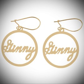 Vintage Script Gold Tone Name"Ginny" Pierced Earrings For Women Statement Chunky Crystal Fashion Jewelry Or Clip Statement Chunky Pendant Rhinestone Necklace for Women