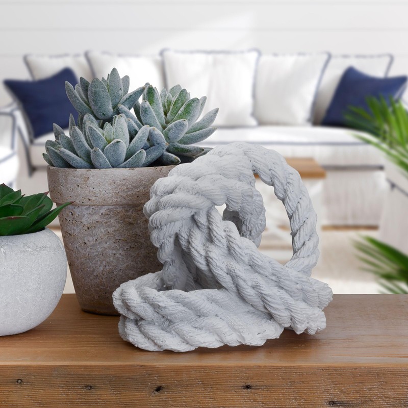 Elements Decorative White Braided Rope Knot Figurine, Modern Coastal Decor