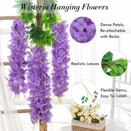 Waipfaru 40 Pack Purple Wisteria Hanging Flowers, Fake Hanging Flowers for Decoration, Artificial Flowers,Vines for Bedroom,Flower Garland for Home,Party,Garden, Wall,Wedding Decoration(3.6 Ft/Pcs)