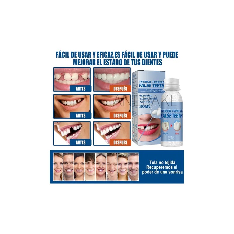 Anebake Kit 2pzs Perlas Reparadoras Blanqueadoras Para Dientes Postizos 30ml