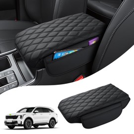 Autorder Center Console Cover for 2021-2025 2026 Kia Sorento Accessories Armrest Cushion Cover Nappa Leather Middle Console Covers Sorento Console Cushion Pad Anti-Scratch