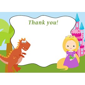 30 Blank Thank You Cards Notes Dinosaur T-rex Winter Princess Kids Girl Boy Birthday Party + 30 White Envelopes