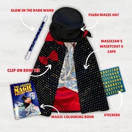 Marvin's Magic - Magician Dress Up - Magical Costume & Props - Magic Wand - Magic Hat - Role Play - Colouring Book - Waistcoat & Cape