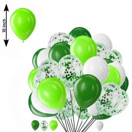 Creative Balloons 25pcs 10 Inch Green & White Balloons with Confetti for Jungle Safari Theme Party, Wedding, Birthday & More