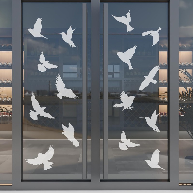 JUNART 16 Pcs Anti-Collision Window Stickers, Bird Shape Window Decals,